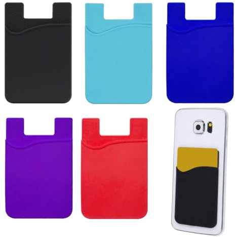 AFCJLTO 5X Porte-Carte Adhésif pour Téléphone,Pochette Autocollante Silicone pour Smartphone,Emportez avec Vous Votre Carte d'Identité et Votre Carte de Crédit