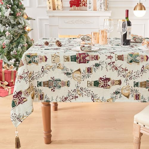 TOPLUXE Tischdecke Weihnachten mit Quasten, Weihnachtstischdecke für Weihnachten Winterlich Esstisch Urlaub Party Wohnzimmer Dekoration (140x240cm, Weihnachts-Muster)