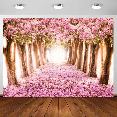 Spring Cherry Blossom Backdrop 10 x 8 ft Pink Flower Cherry Blossom Tree Party Banner Romantic Nature Scene Background Bridal Shower Wedding Photo Props Decoration