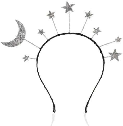 TAXTYHRE Haarreif Sterne Mond Silber, Haarschmuck Sterne Mond, Stirnband Mädchen Sterne, Kopfschmuck Silber Sterne, Stern Stirnband, Geeignet für Mottopartys, KostüMpartys und Cosplay