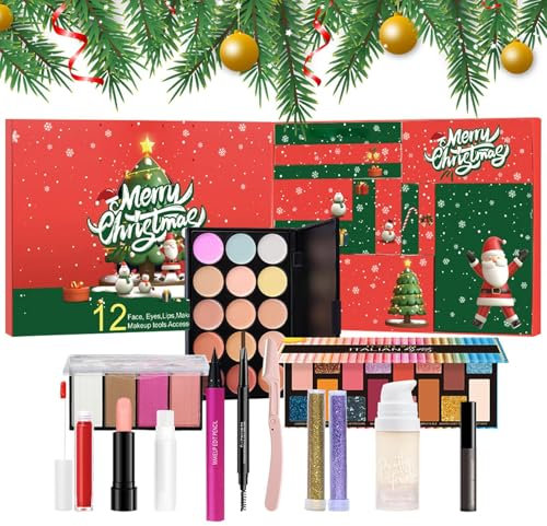 Beauty Adventskalender 2024,Make-up-Adventskalender 2024 Für Mädchen, Weihnachts-Adventskalender,12 Einzeln Verpackte Make Up Und Kosmetik Und Beauty Set Adventskalender,Geschenk Für Mädchen