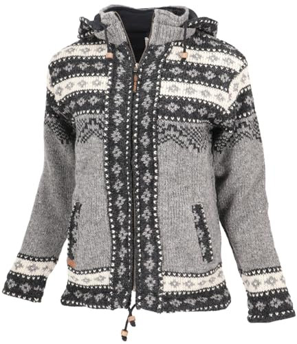 Kuschelige gefütterte Strickjacke, Damenjacke, Nepaljacke, grau/schwarz, L