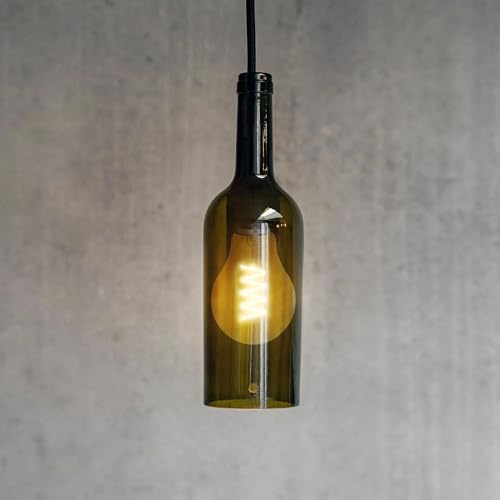 SSC-LUXon Design Pendelleuchte aus echter & recycelter Weinflasche Olive 0,7l - Hängeleuchte inkl. Vintage LED Filament Glühbirne