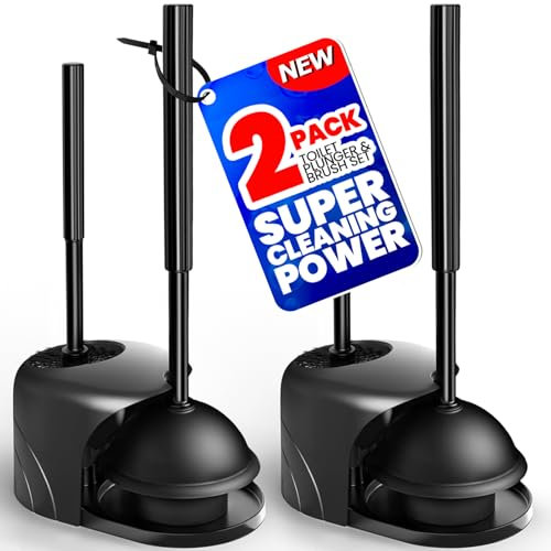 Denvlex 2Pack 2 in 1 Toilet Brush and Plunger Set, Extended Handle Plunger,Toilet Bowl Brush Plunger Set,Bathroom Cleaning Tools,Cleaning Brush,Cleaning Supplies,Toilet Brush Plunger Combo,Black