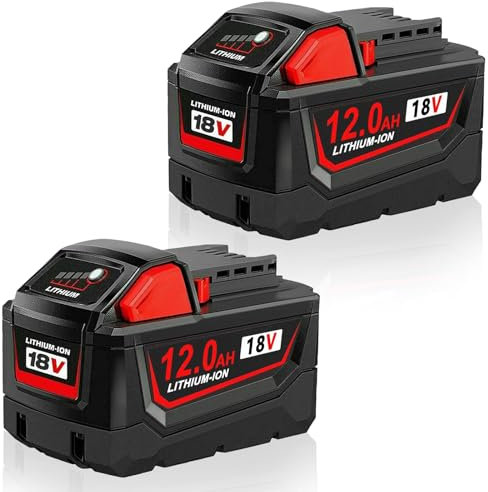 2 Stück 12.0Ah Li-ion Akkus für Milwaukee Akku 18V, Kompatibel mit Milwaukee M18 Akku, Kompatibel mit M18B 48-11-1840 48-11-1828 48-11-1820 48-11-1815 48-11-1850