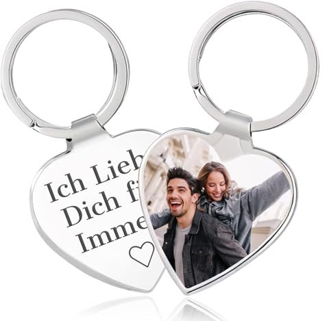 AAQ Schlüsselanhänger Personalisiert mit Foto und Wunschtext - Personalisierte Valentinstag Geschenke für Männer Frauen (Herzförmig)