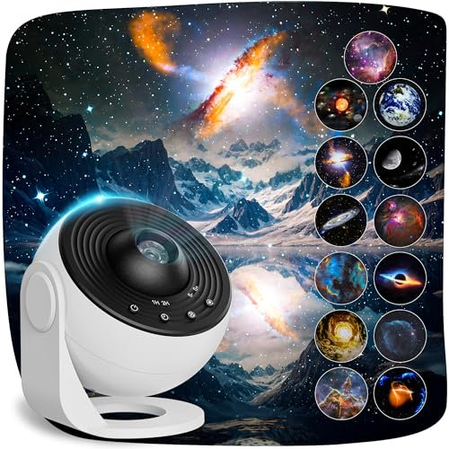 Proiettore planetario per camera da letto, 13 in 1, proiettore galassia stella, luce notturna con timer, lampada LED spaziale galassia, decorazione per la stanza per adulti e bambini, bianco