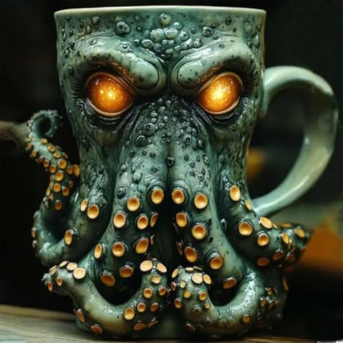 Cthulhu inspirierter Piratenkrug, Piratenkrug mit Cthulhu-Tentakel, 3D-Keramikbecher, 3D-Oktopus/Kraken-Design, Bierkrug für Bar, Restaurant, Zuhause, nautisch, Geschenk für Männer, Vater, Großvater