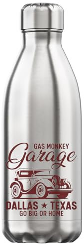 Gas Monkey Garage Dallas Texas Go Big Or Go Home Vacuum Insulated Thermal Water Bottle Silver