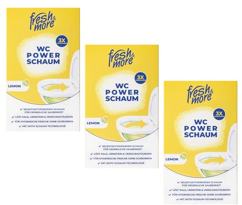 Fresh & More WC Power Schaumreiniger Pulver 9 x 100 g, Lemon | WC-Reinigungspulver, selbstschäumend, zitrusfrische Duftnote, 9 Portionen