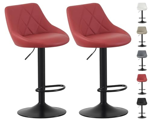 mcc direct Set of 2 Bar Stools, Height Adjustable Swivel Barstools, Counter Stools with Backrest, Faux Leather Seat, Footrest and Metal Base for Home, Kitchen and Restaurant (Red) - Stanley