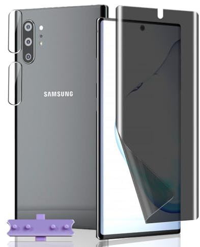 Jaavkkma 1 Pezzo Privacy Pellicola Protettiva Flessibile per Samsung Galaxy Note 10 Plus + 2 Pezzi Vetro Temperato Fotocamera, Protezione per Galaxy Note 10 Plus - Anti-Spia Pellicola TPU Morbida