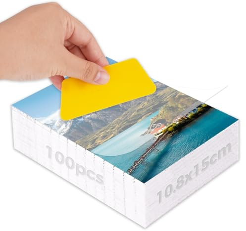 100 stycken självhäftande lamineringsfolier, A6 kallaminieringsfolie, kallaminieringsfolie för ultraljudsbilder, självhäftande lamineringsfolier för visitkort, foton och ID-kort (ingen maskin krävs)