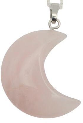 Rose Quartz Crescent Moon Pendant Necklace - Natural Crystal Healing Stone, 2.5cm Pendant with Sterling Silver Chain
