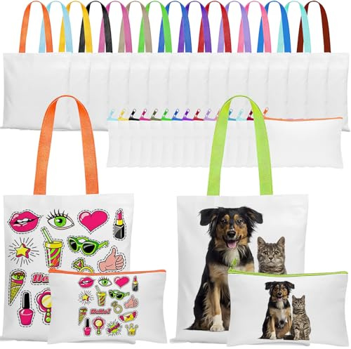 JTKDG 30er Set Sublimation Stoffbeutel & Kosmetiktaschen | Canvas Tragetaschen Rohlinge (33x34cm) zum Bedrucken, 15 Farben DIY Baumwolltaschen für Transferdruck & Bemalen