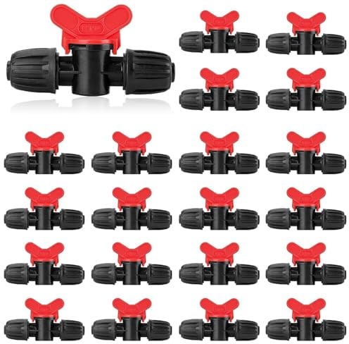 TOROKOM Kit di irrigazione a goccia Interruttore con chiusura ad ago Tubo di irrigazione PE da 16 mm Valvole di chiusura a punta Raccordi per tubo Valvole a punta per regolare e bloccare il flusso