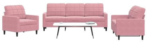 Runheo 3 PCS Salon Salon 1 Fauteuil 2 Places 3 Places Canapé Rose Structure Métal avec Coussins Salon 1 Fauteuil 2 Places 3 Places Design Moderne Confortable