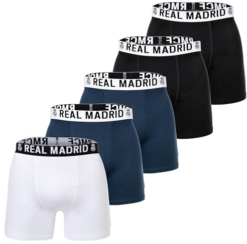 Real Madrid Jungen Boxershorts, 5er Pack | Offizielles Lizenzprodukt, Unterhosen Set 95% Baumwolle, Fangeschenk Kinder mit Logobund