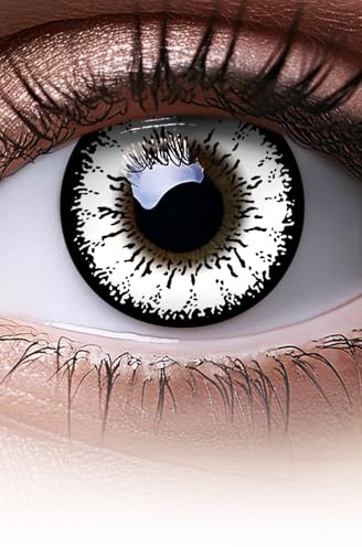 MERALENS Halloween farbige Kontaktlinsen weiß White Flower white, 2 Stück (1 Paar), Ohne Sehstärke, Kontaktlinse für Cosplay, Karneval, Fasching, Zombie, farbig weisse, weiße Linsen ohne Stärke