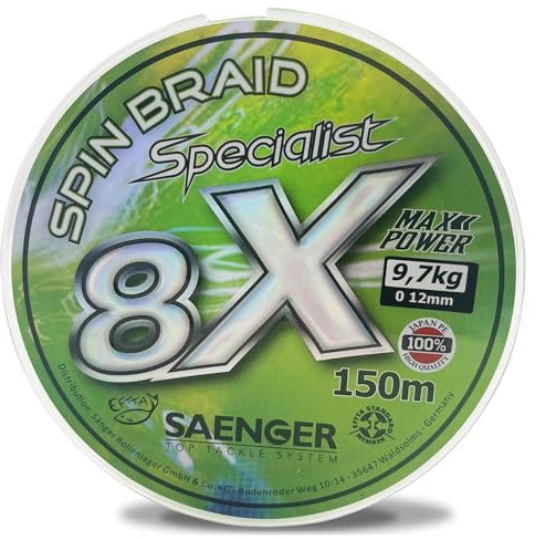 SAENGER 8 X Specialist Fluo Green - geflochtene Schnur - 150m in verschiedenen Grössen (Ø 0,21mm / 17,6kg)