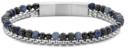 Frank 1967 7FB-0742 Stalen Schakel Herenarmband Zwart/Blauw | Verstelbaar, Zilverkleurige sluiting, Sodaliet, Lengte 21 cm, Breedte 8 mm