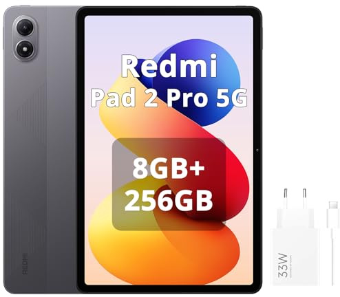 XIAOMI Redmi Pad 2 Pro 5G 8 GB + 256 GB, Pantalla de 12,1 2.5K 120 Hz con Protección Ocular, Batería de Gran Capacidad de 12000mAh, Snapdragon 7s Gen 4, eSIM, Color Gris, Incluye 33W Cargador