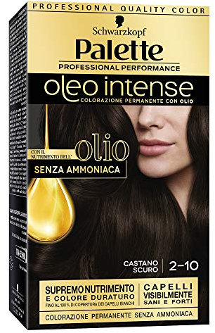 Schwarzkopf, Palette Oleo Intense, Colorazione Permanente con Olio, Tinta per Capelli, Crema Colorante Senza Ammoniaca, Copertura dei Capelli Bianchi, Tonalità 2-10 Castano Scuro