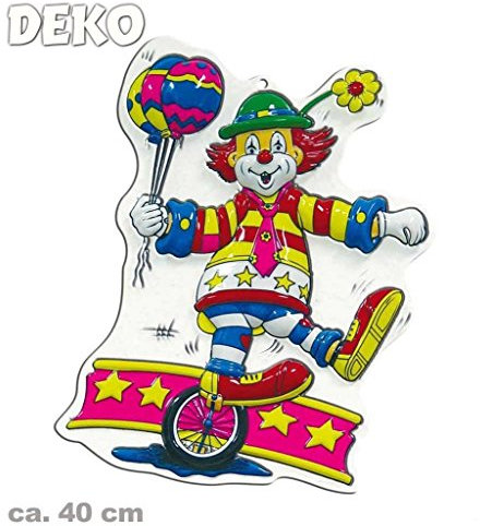 KarnevalsTeufel.de Wandbild Clown mit Einrad, Höhe ca. 40 cm, Wand-Deko, Dekoration