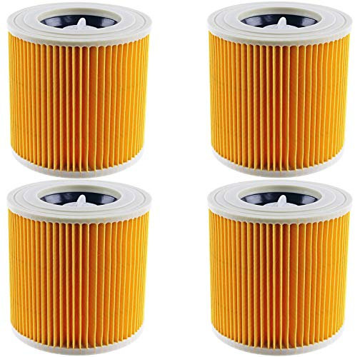 SPARES2GO Cartridge Filter for Karcher Wet & Dry Hoover Vacuum Cleaners (Pack of 4 Filters)