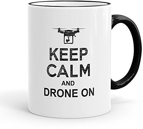 Funtasstic Tasse Keep Calm and drone on - Kaffeepott Kaffeebecher 375 ml, Farbe:schwarz