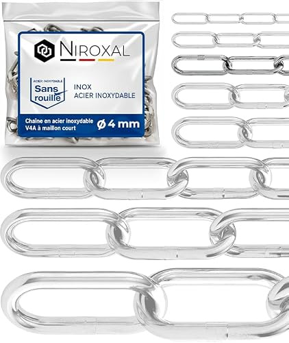 Cadena de acero inoxidable A4 de eslabón corto DIN 763 / DIN 5685 – 4mm x 6m – 1 unidad – para suspensiones pesadas