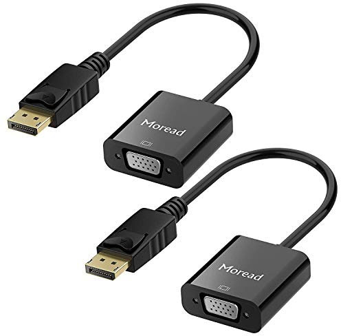 Moread DP to VGA - 2 Pack, Gold-Plated DisplayPort to VGA Adapter (Male to Female) for Computer, Desktop, Laptop, PC, Monitor, Projector, HDTV, HP, Lenovo, Dell, ASUS and More - Black