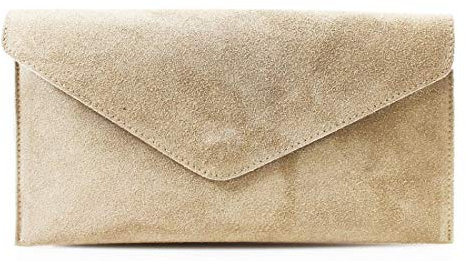 LeahWard Wrist Strap Genuine Italian Suede Leather Envelope Clutch Bags Party Wedding Purse Handbag Cross Body Bag CW01 (Beige Suede)