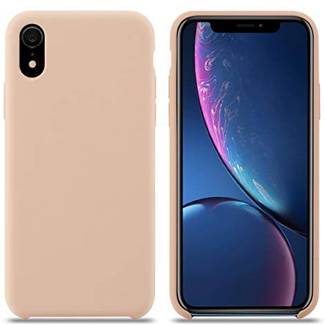THBY Cover per iPhone XR, Custodia Antiurto Gomma Gel Silicio Liquido con Fodera Tessile Microfibra Morbida Custodia iPhone XR Silicone Protettiva Cover per Apple iPhone XR. (XR 6.1'', Rosa Sabbia)
