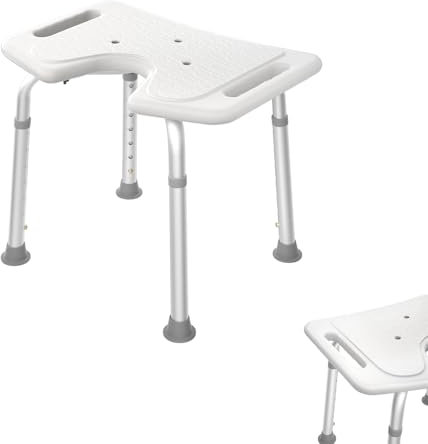 AUFUN Duschhocker Duschstuhl 35-51cm Höhenverstellbar Duschhocker U-Typ Anti-Rutsch Badsitz Duschhilfe Duschsitz aus Alu und Kunststoff für Alter, Schwangere aus (U-Typ Duschhocker)