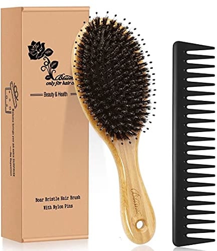 Hair Brush Comb Set Boar Bristle Hairbrush for Curly Thick Long Fine Dry Wet Hair,Best Travel Bamboo Paddle Detangler Detangling Hair Brushes for Women Men Kids Adding Shine Smoothing Hair