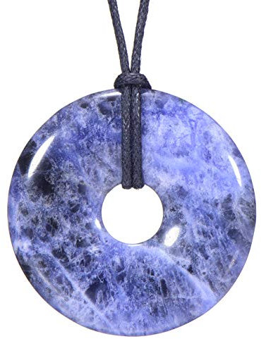 Morella Damen Halskette 80 cm Donut Edelstein Anhänger afrikanischer Sodalith im Samtbeutel