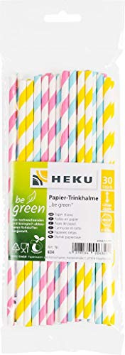Heku 634 Party 30 - Pajitas (20 cm, 6 mm de diámetro), diseño de Rayas, Color Verde