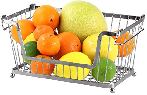 Taylor & Brown® Silver Storage Stacking Wire Basket Stackable Shelves Vegetable Food Kitchen Storage Rack Stand Bathroom Multi-Purpose Organiser with Adjustable Handles