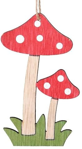 6 STK Holzpilze Hänger 7cm Fliegenpilze o602 Holz Pilze Herbstdeko Halloween Holzpilz Anhänger 7cm Baumschmuck Christbaumschmuck