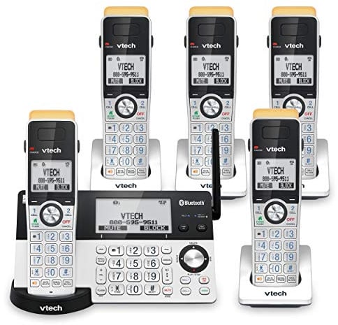 VTech IS8151-5 Super Long Range 5 Handset DECT 6.0 Cordless Phone for Home with Answering Machine, 2300 ft Range, Call Blocking, Bluetooth, Headset Jack, Power Backup, Intercom, Expandable to 12 HS