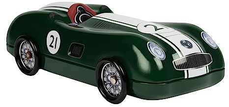 POWERHAUS24 Sportwagen Green Racing Car No. 21 mit drehbaren Rädern, Blechdose, Geschenk, Aufbewahrung, Deko, Spielzeug, ohne scharfe Kanten, lebensmittelecht, ca. 27 cm x 11 cm, 2 Rezepte inklusive