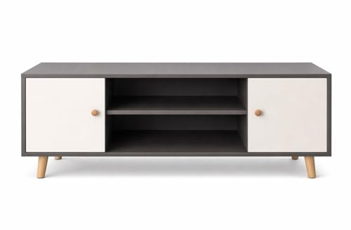 Toilinux.com Meuble TV Design Samy - L. 120 x H. 50 cm - Blanc et Gris foncé | Rangement d'intérieur