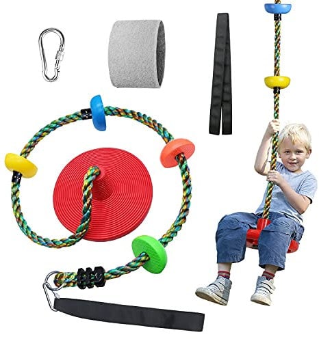 Arbre Swing pour Enfants arrière-Cour Unique Disque Corde Escalade siège pour Arbre Terrain de Jeux extérieur intérieur Swing Set Accessoires avec épaississement 4 ft Sangle-Rouge