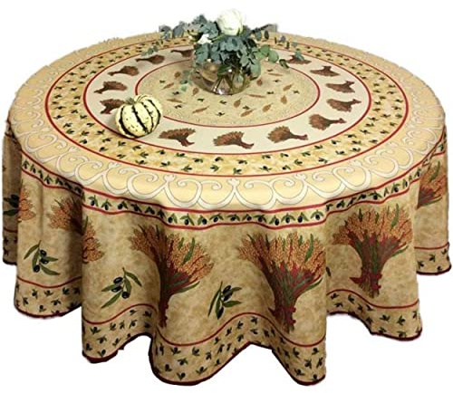 KGS Tischdecke Provençale, rund, schmutzabweisend, 180 cm, Blumenstrauß, Beige