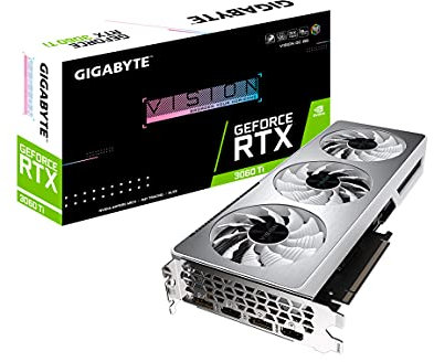 GIGABYTE Carte graphique GeForce RTX 3060 Ti Vision OC 8G, système de refroidissement WINDFORCE 3X, LHR, GDDR6, GV-N306TVISION OC-8GD REV2.0 8 Go