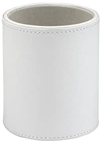 OSCO White Faux Leather Pen Pot | Pencil Holder | Desk Tidy | Office Organiser | Makeup Storage | Cosmetics Display | H10.5 x W8.7 x D8.7 cm |