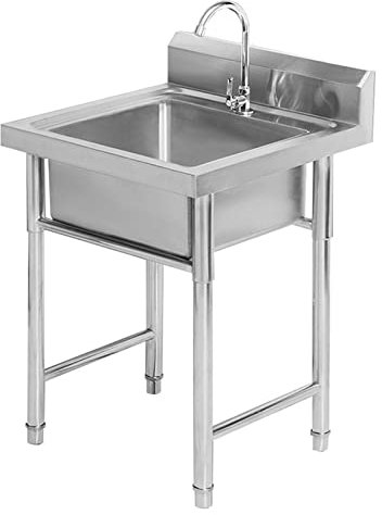 ZWLI Vasca Singola Lavandino da Cucina in Acciaio Inox 304 1 Singola Ciotola Quadrata Profonda con Filtro Kit di rifiuti freestanding con Rubinetto, lavandino Industriale, lavandino Bagno
