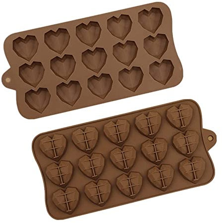 2 Pcs Heart Shape Silicone Chocolate Mould 15 Holes Heart Silicone Mould Reusable Tray Molds DIY Bakeware Molds for Make Chocolate Candy Jelly Ice Cube Cake Pastry