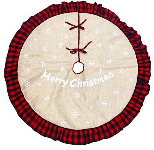 GRENTINS Weihnachtsbaum-Baum-Rock Weihnachtsschmuck Plissee-Spitze-Baum-Rock Roter und schwarzer Karierter Leinen-Baum-Rock,Beige,One Size